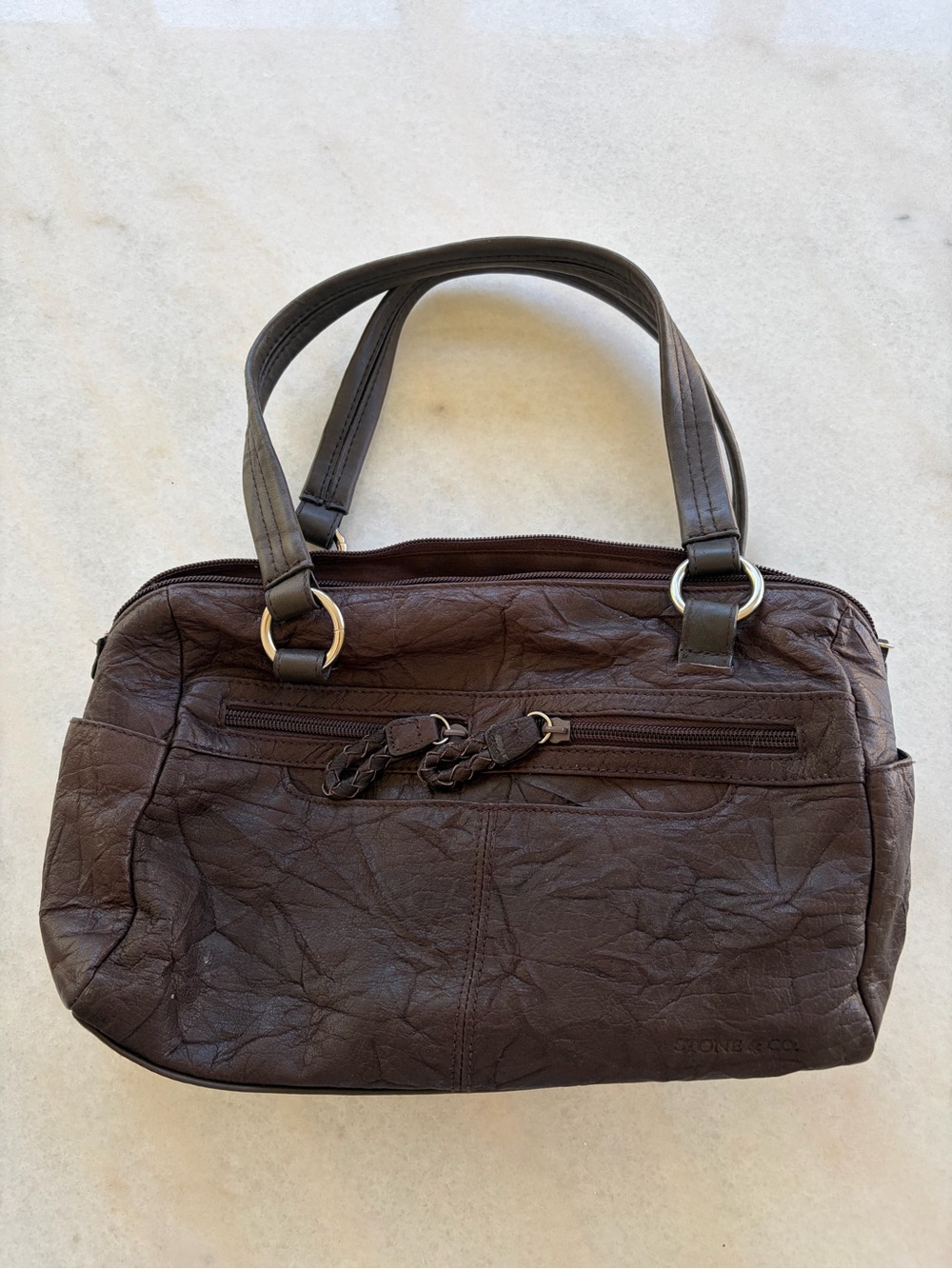 Stone & Co. Dark Brown Shoulder Bag with Dual Handles